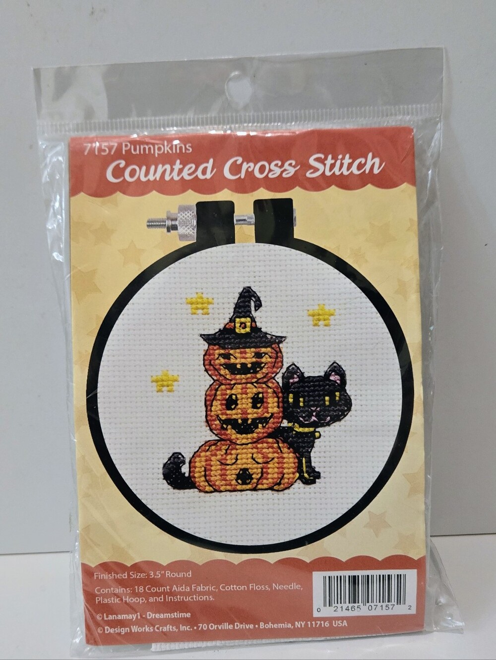 Pumpkins & Black Cat Counted Cross Stitch Kit Halloween Sewing Craft
